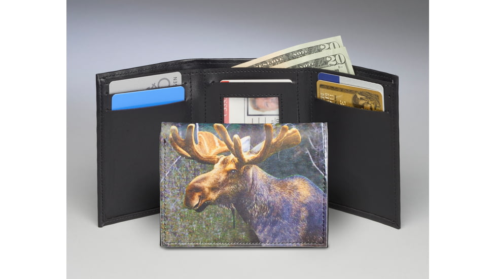Leather Collections Trifold Wallet, Animal Eyes, Black w/Moose Eyes, EYES16-MOOSE