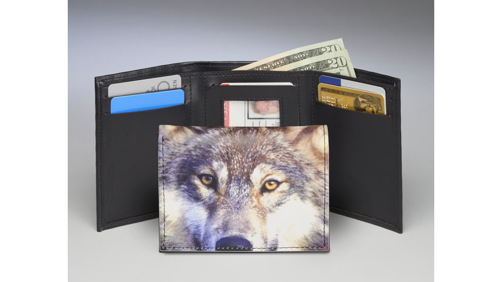 Leather Collections Trifold Wallet, Animal Eyes, Black w/Wolf Eyes, EYES16-WOLF