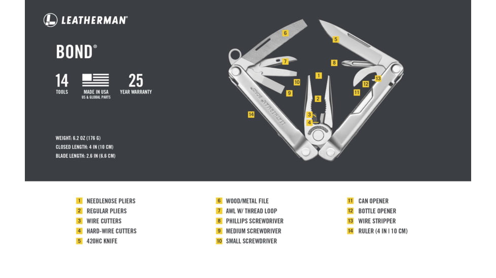 Leatherman Bond 14 Multi-Purpose Tool, Stainless Steel, 832934