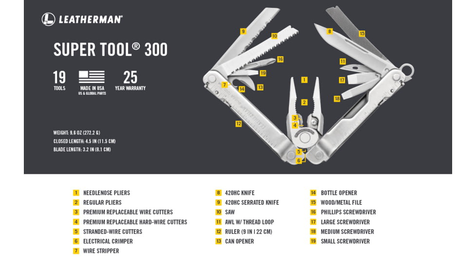 Leatherman Super Tool 300 Multi-tool, Standard Stainless, Premium Sheath 831102