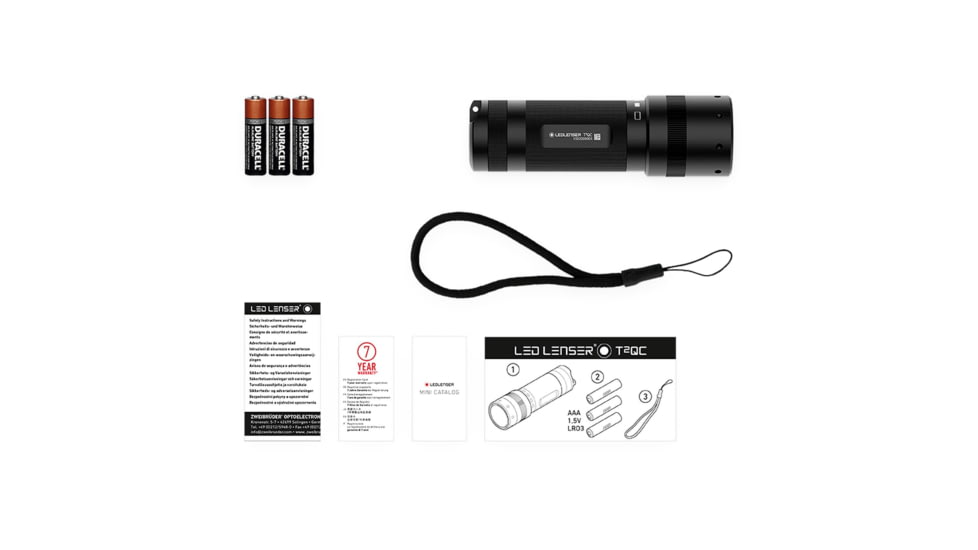 LED Lenser T2QC 3x AAA White/ Red/ Blue/ Green LED Flashlight, 140 Lumens, Clamshell, Black, 880292