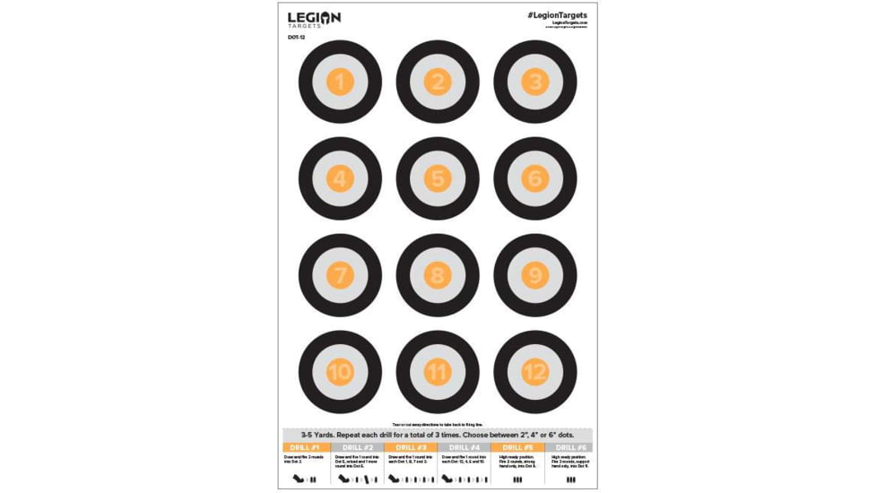 Legion Targets Dot Torture With Fluorescent Orange Center Paper Target 100 Pack, 23x35in, 50# White Paper, DOT-12-100