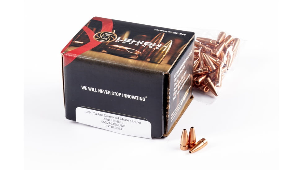 Lehigh Defense .224 Caliber 32 Grain Controlled Chaos Centerfire Rifle Bullets, 50 Rounds, 05224032CuSP