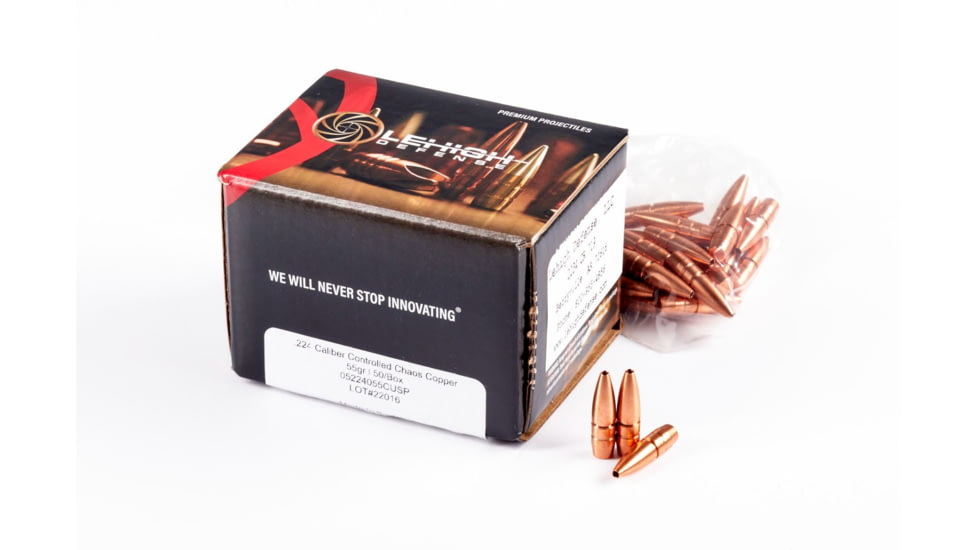 Lehigh Defense .224 Caliber 55 Grain Controlled Chaos Centerfire Rifle Bullets, 50 Rounds, 05224055CuSP