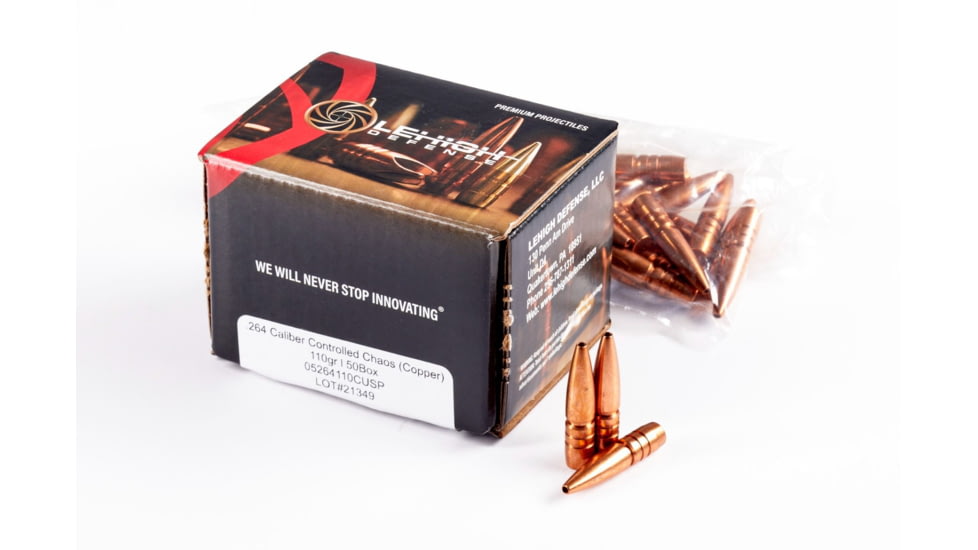Lehigh Defense .264 Caliber 110 Grain Controlled Chaos Centerfire Rifle Bullets, 50 Rounds, 05264110CuSP