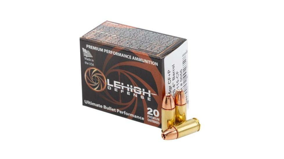 Lehigh Defense 9mm 115 Grain Controlled Fracturing Brass Pistol Ammo, 20 Rounds, LA9-115-CF