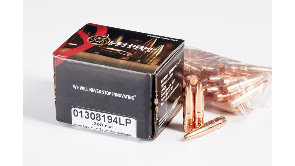 Lehigh Defense Maximum Expansion .308 Caliber 194 Grain Hollow Point Centerfire Rifle Bullets, 50 Rounds, 01308194LP