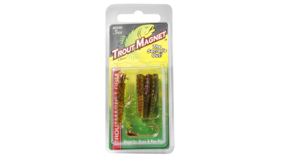 Leland Trout Magnet 9pc. Pack, 7 Bodies and 2-1/64 oz Size 8 Jigheads, Green Red Flake, 87684