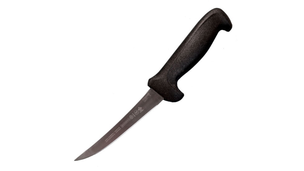 LEM Products Mundial 5in Curved Narrow Semi-Flex Knife, High-Carbon Stain Free Steel Blade, Polypropylene Black Handle, 90