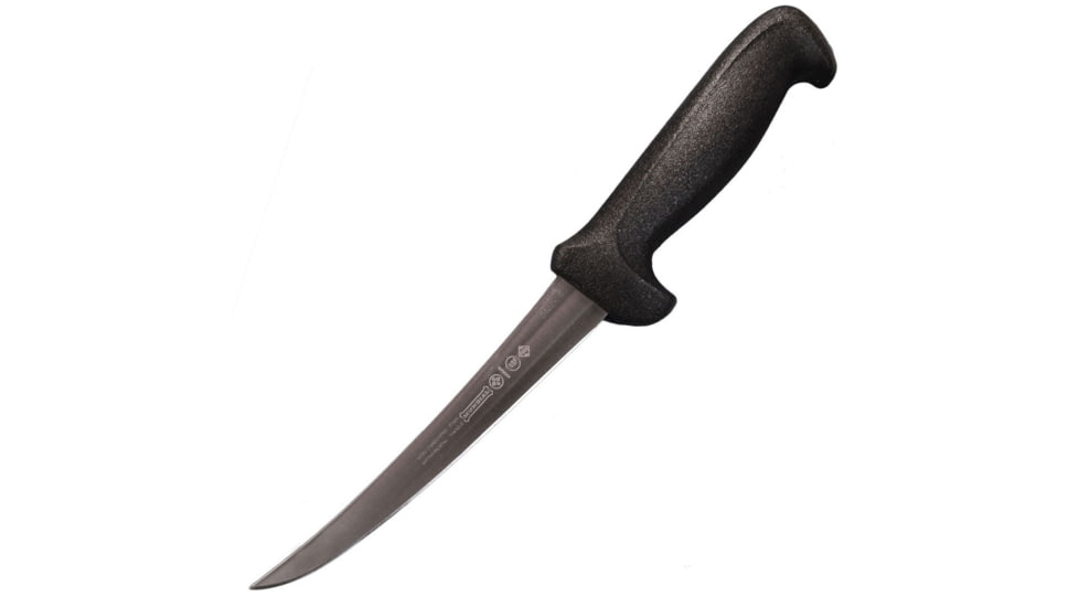 LEM Products Mundial 6in Curved Narrow Semi-Flex Knife, High-Carbon Stain Free Steel Blade, Polypropylene Black Handle, 91