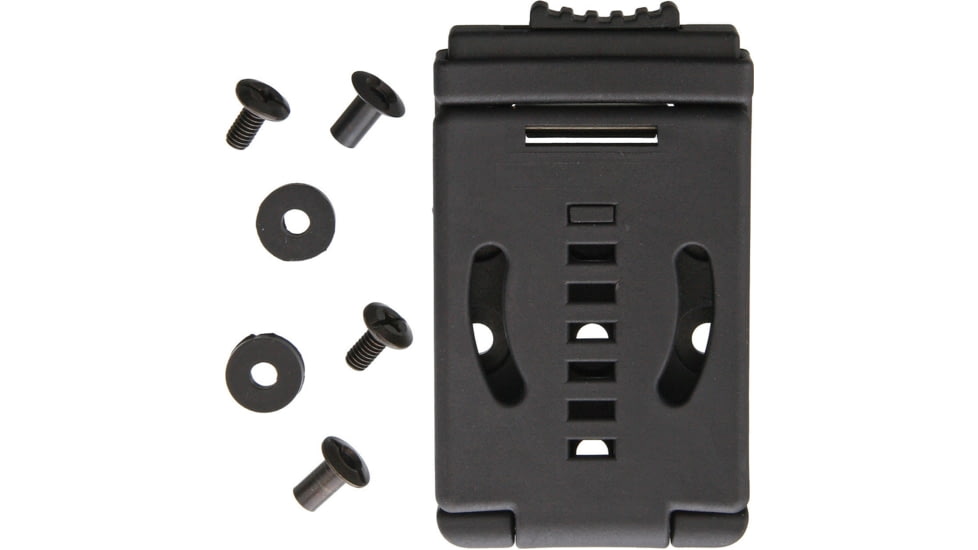 Leo Combat Triple-O Knife Belt Clip, 3.5in X 2in, Grn, Black, 9 Pre-Drilled Holes On .75in Centers, Adjustable To Fit Up To 2in Belt, Comes w/Two Sets Of Screws And Washers, Black, BC