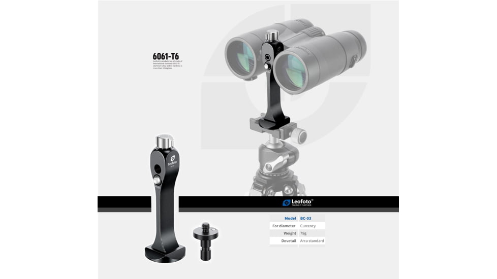 Leofoto BC-03 Hands Free Modular Binoculars Adapter, Tripod Mount Arca Compatible, Black, BC-03