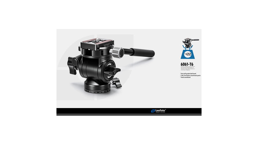 Leofoto BV-1 Mini Fluid Head for Optics w/Handle, Arca Compatible, Black, BV-1