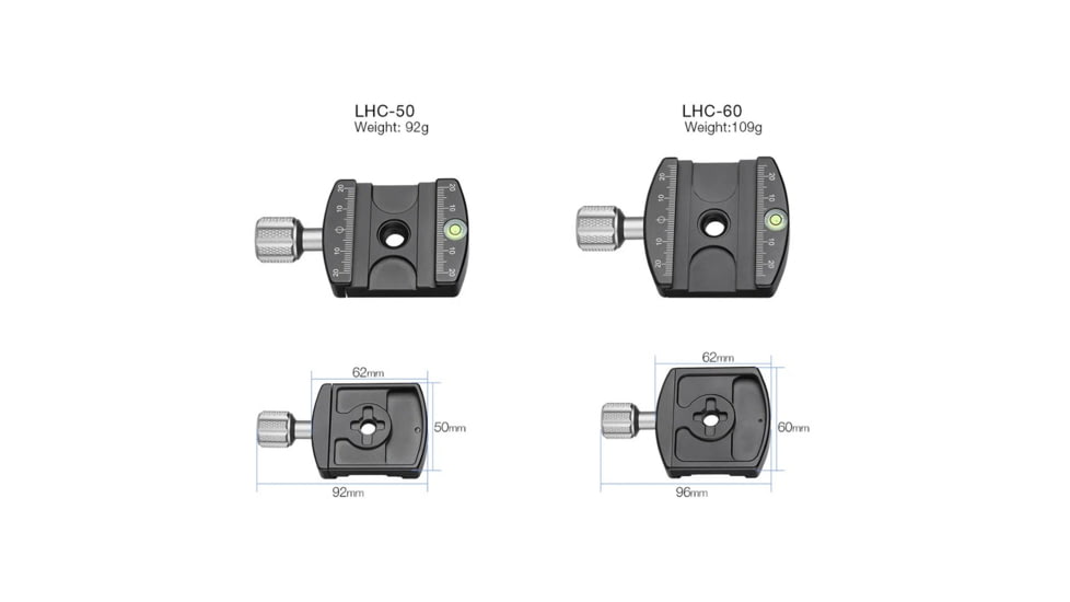 Leofoto LHC-60 60mm Screw-Knob Clamp w/QP-70N 70mm Plate Arca Compatible, Black, LHC-60
