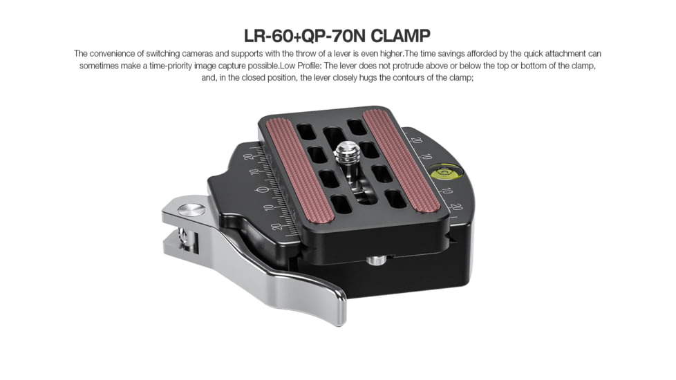 Leofoto LR-60 Lever Release Clamp w/ QP-70N QR Plate, Black, LR-60