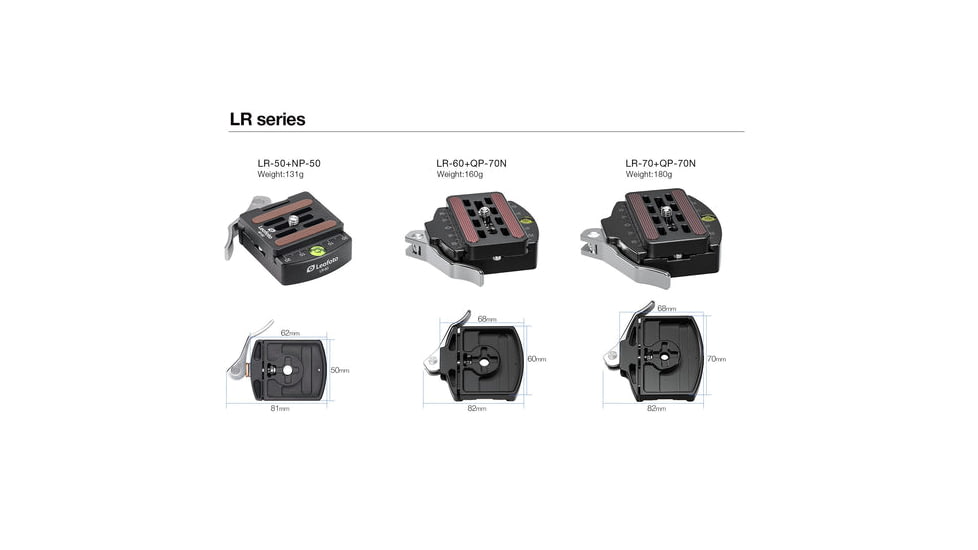 Leofoto LR-60 Lever Release Clamp w/ QP-70N QR Plate, Black, LR-60