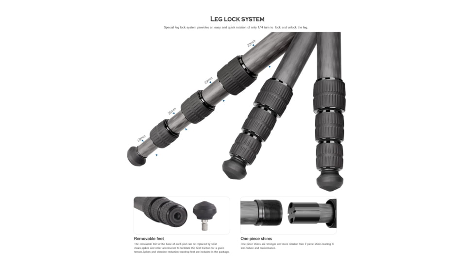 Leofoto LX-224CT/SW-02 Reversible Travel Tripod for Binoculars w/ 2-Way Pan Head Kit, Black, LX-224CT+SW-02