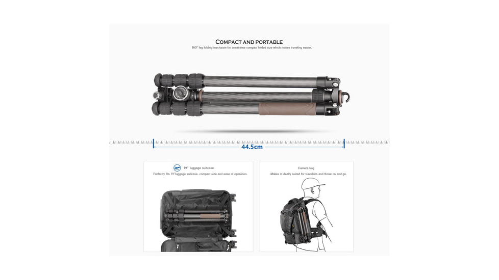 Leofoto LX-254CT/XB-32 Reversible Travel Tripod w/ Ball Head Set, Black, LX-254CT+XB-32