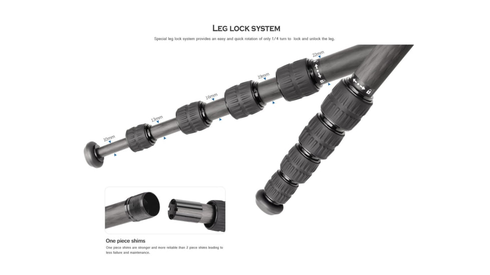 Leofoto LX-255CT/BV-1 Reversible Travel Tripod w/ Bino Fluid Head Kit, Black, LX-225CT+BV-1