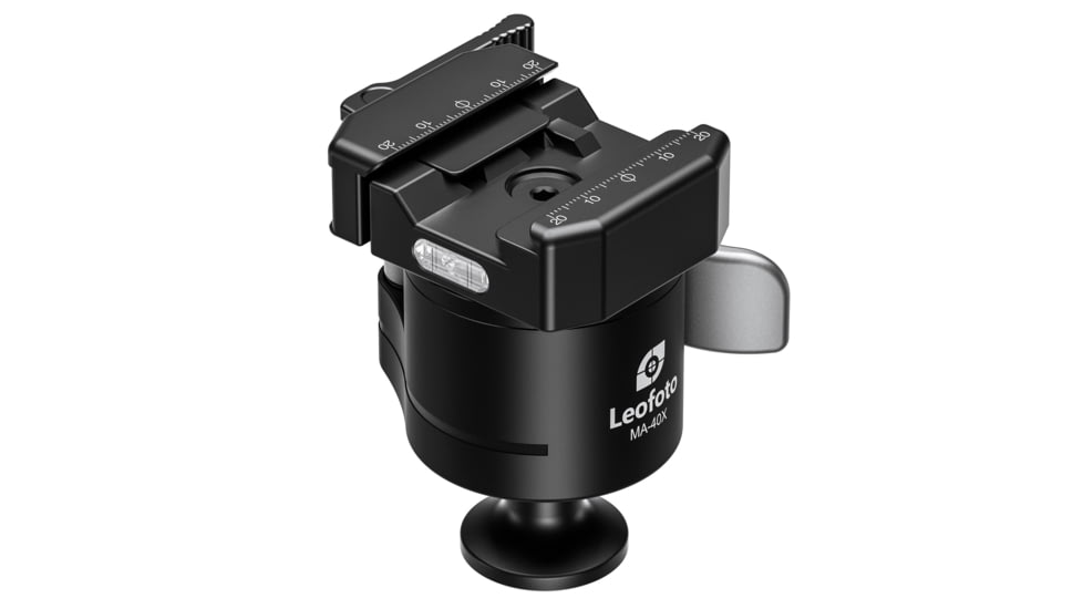 Leofoto MA-40X Outdoors Lever-Release Rapid Lock Ball Head w/ Hybrid Clamp, Arca/Picatinny, Black, MA-40X