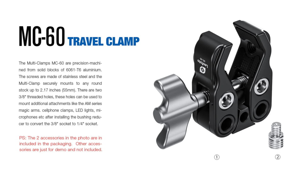 Leofoto MC-60 Multipurpose Clamp, Black, MC-60