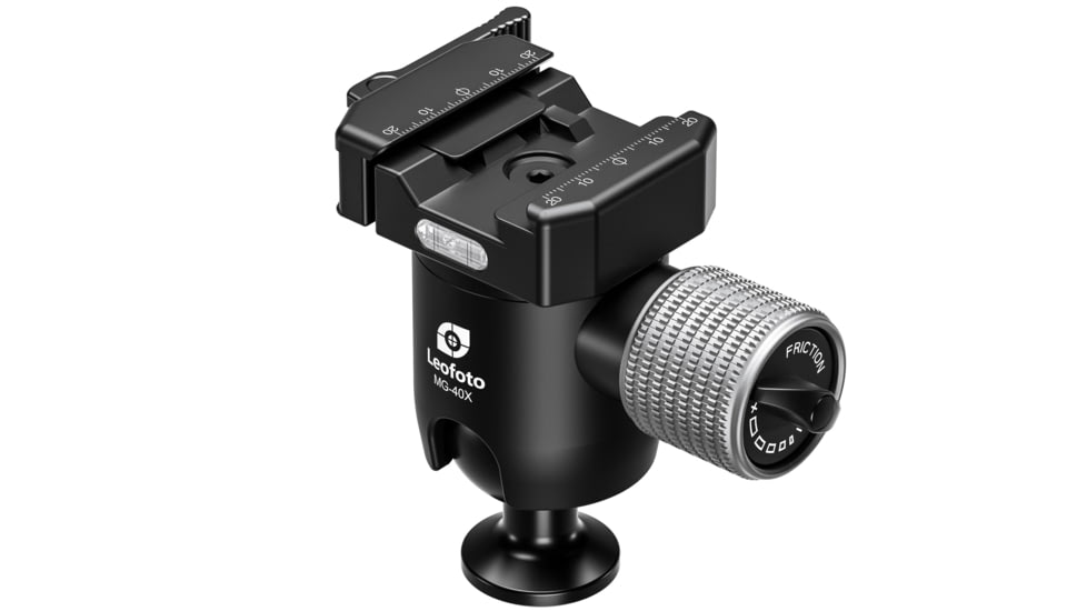Leofoto MG-40X Outdoors Lever-Release Rapid Lock Ball Head w/ Hybrid Clamp, Arca/Picatinny, Black, MG-40X