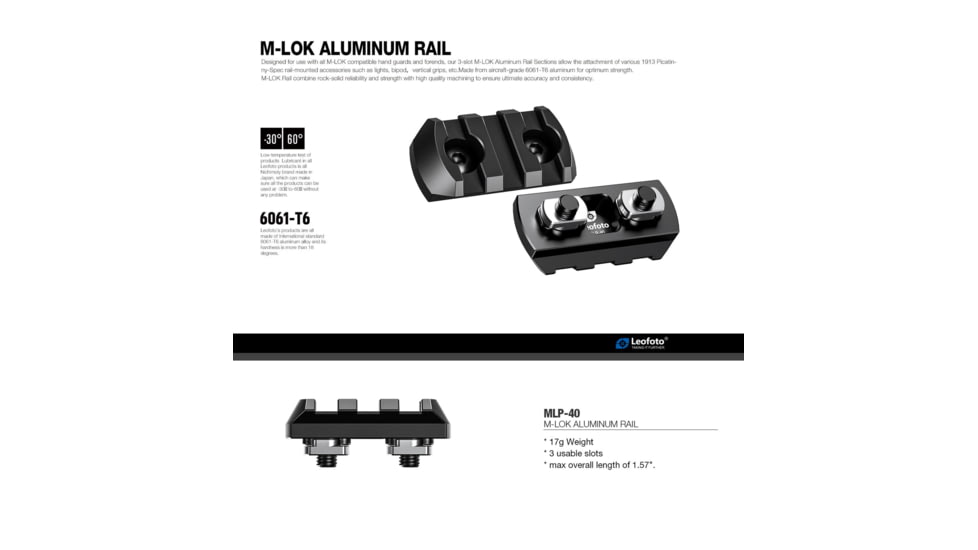 Leofoto MLP-40 M-LOK QR Plates - Picatinny, Black, MLP-40