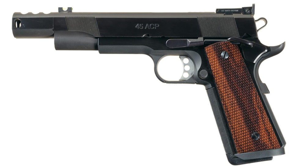 Les Baer 1911 Ultimate Master Combat Pistol, .45 ACP, 6 in barrel, blued finish steel frame, checkered cocobolo grip, recoil operated semi-automatic, fully adjustable, 8 round magazine, 1911 UMC-1-FRRMPG
