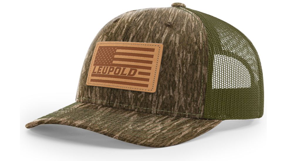 Leupold Leather Badge Trucker Hat, Camo/Khaki, 172598