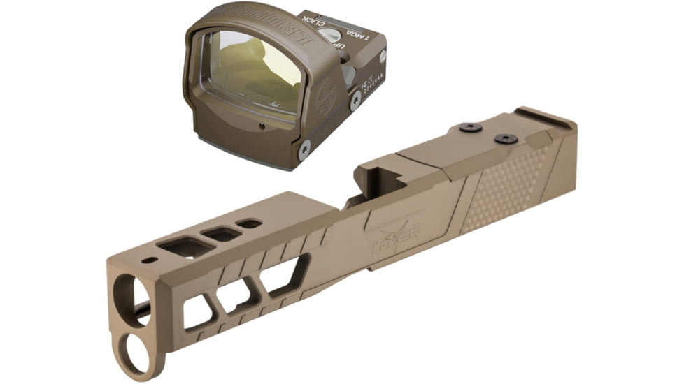 Leupold DeltaPoint Pro 6 MOA Dot Red Dot Sight, Flat Dark Earth and TRYBE Defense Pistol Slide, Glock 19, Gen 4, DeltaPoint Pro Cut, Version 2, FDE Cerakote