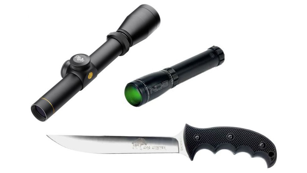 Leupold VX-HOG 1-4x20mm Rifle Scope, Matte, Pig Plex w/ Laser Genetics ND3 Subzero Laser Designator w/ Scope Mount and Browning Hog Hunter Knife w/ Sheath