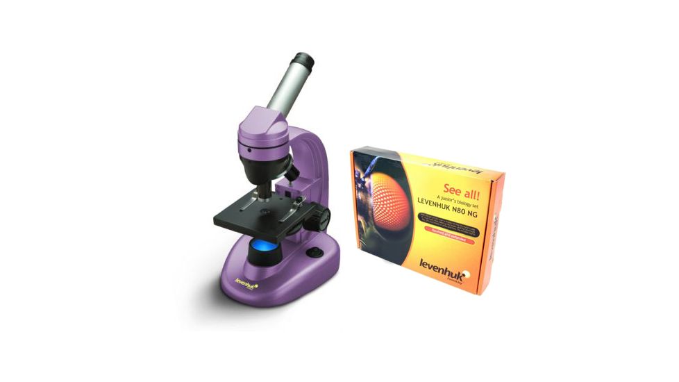 Levenhuk 1280x NG Microscope, Amethyst, with Levenhuk See All Prepared Slides Set