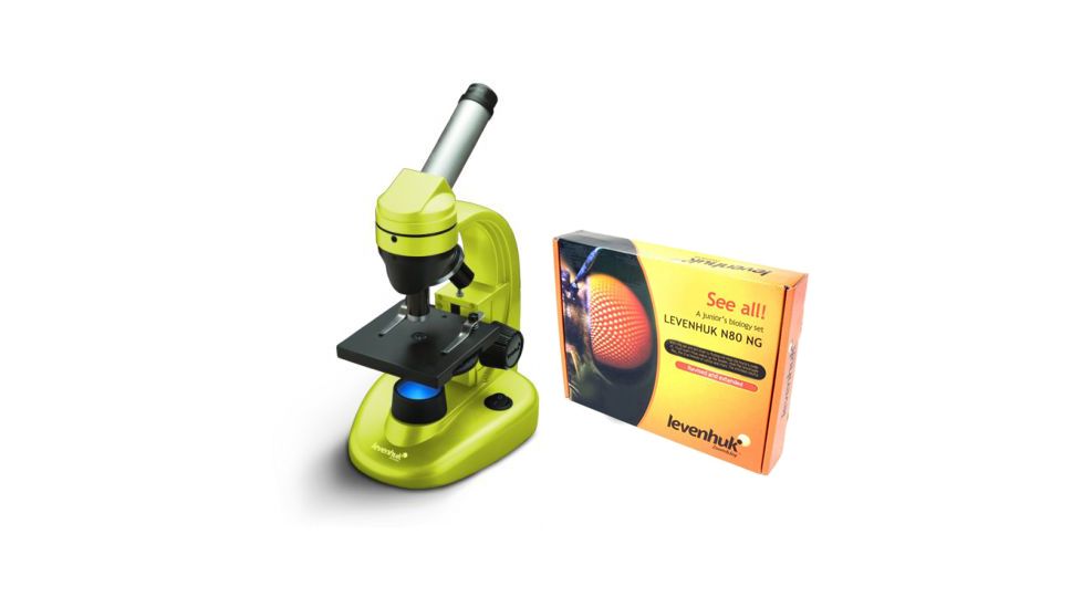 Levenhuk 1280x NG Microscope, Lime, with Levenhuk See All Prepared Slides Set