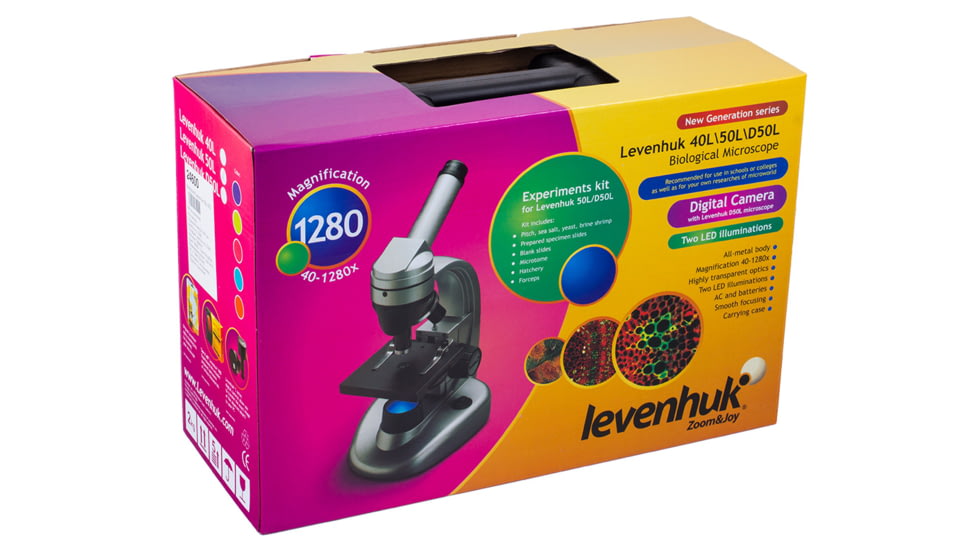 Levenhuk 1280x NG Microscope, White 24617, with Levenhuk See All Prepared Slides Set