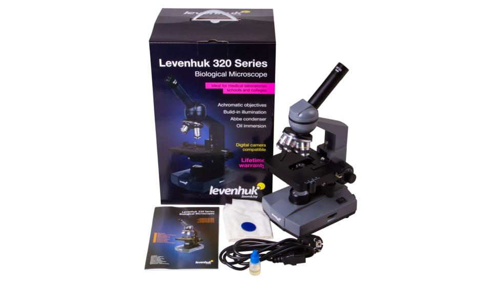 Levenhuk 320 BASE Biological Monocular Microscope, Optical Glass, 40-1000x, 23.2mm, Grey/Black, Middle, 73811