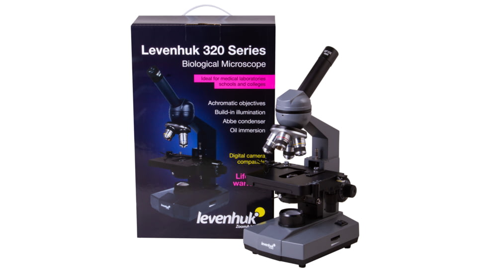 Levenhuk 320 BASE Biological Monocular Microscope, Optical Glass, 40-1000x, 23.2mm, Grey/Black, Middle, 73811