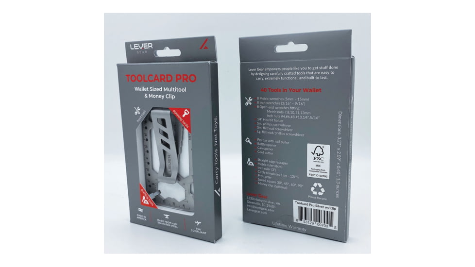 Lever Gear Toolcard Pro w/ Money Clip, Silver, L1001R