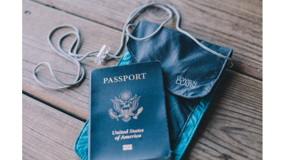 Lewis N Clark ElectroLight Overseas Trip Neck Stash,8x5in,Bright Blue/Neon Lemon 1118BLU