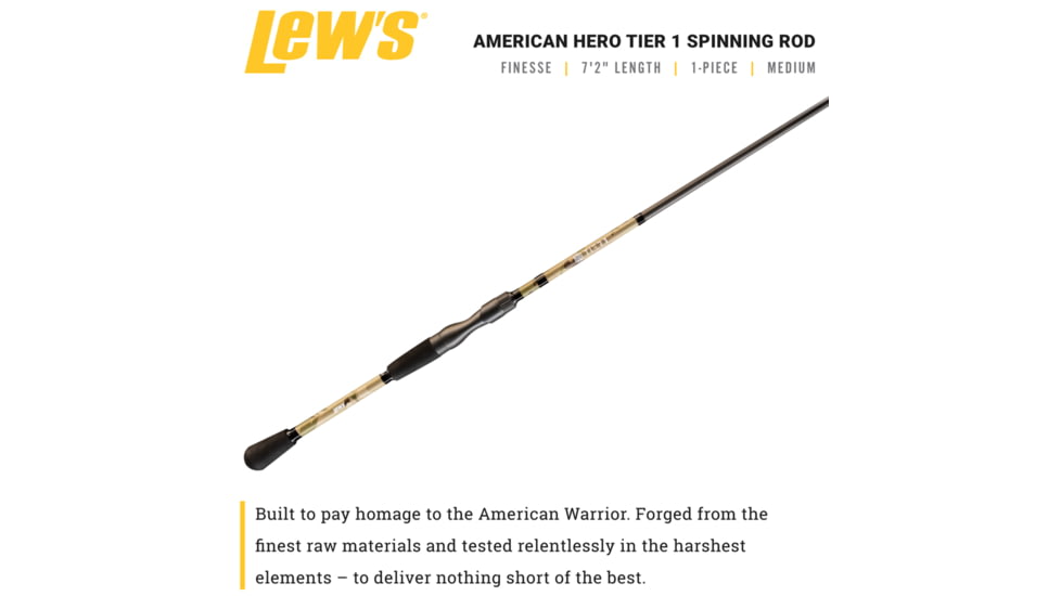 Lew’s American Hero Tier 1 Spinning Rod, 7ft 2in, 1-PC, Medium, Fast, AHT172MFS