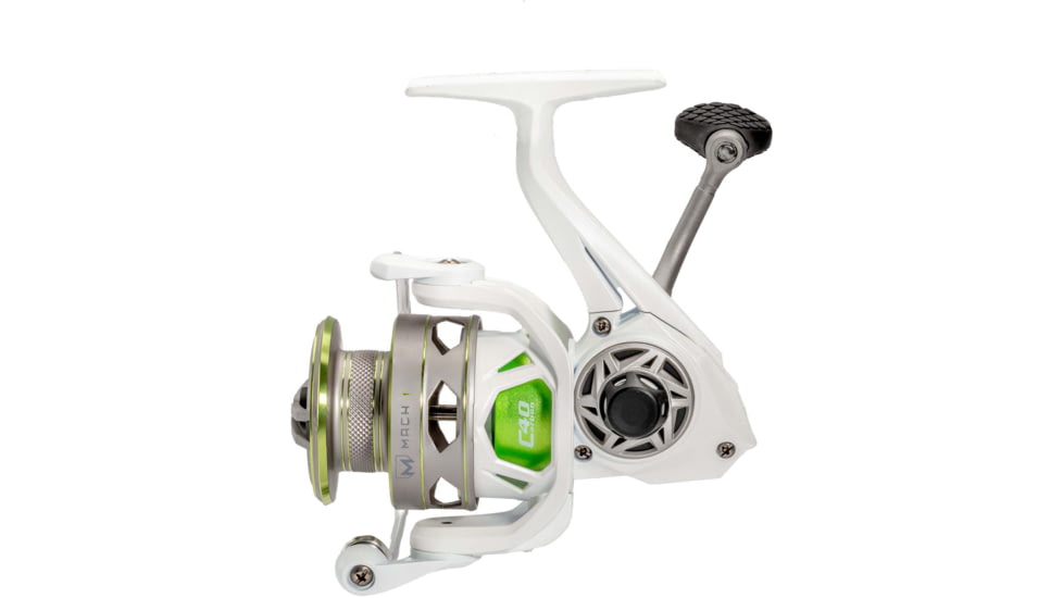 Lew’s MACH 1 Spinning Reel, SZ 100 Reel, 9+1 Bearings, 5.2-1 Ratio, Graphite Frame, Speed Gears, Speed Lube, Multi-Disc Drag, Reversible Retrieve, Metallic White/Gray/Green, MH100G3