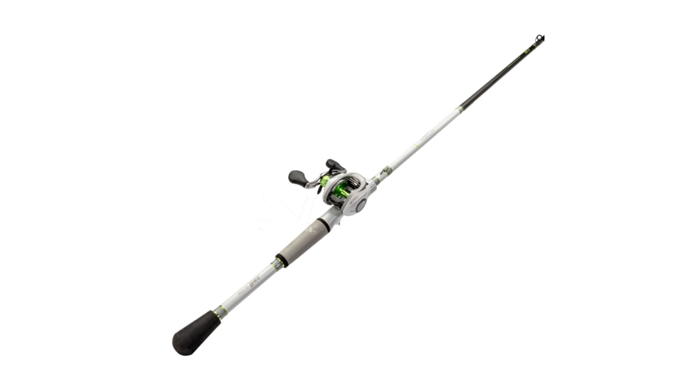 Lew’s MACH 1 Baitcast Reel and Rod Combo, 7ft 2in, 1-PC IM7 Graphite Rod, Medium-Heavy, Fast, 7+1 Bearings, 7.5-1 Ratio, LH Retrieve, White/Black/Gray/Green, MH1SHL72MHG3