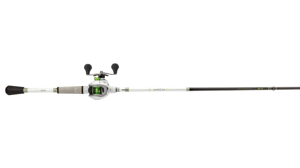 Lew’s MACH 1 Baitcast Reel and Rod Combo, 7ft 2in, 1-PC IM7 Graphite Rod, Medium-Heavy, Fast, 7+1 Bearings, 7.5-1 Ratio, LH Retrieve, White/Black/Gray/Green, MH1SHL72MHG3