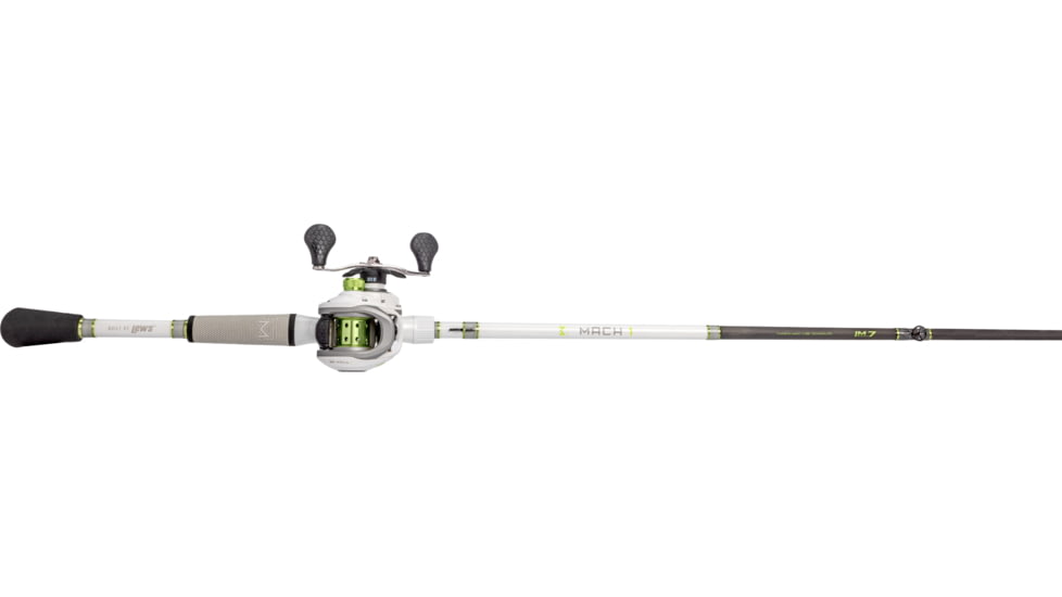 Lew’s MACH 1 SS Baitcast Reel and Rod Combo, 6ft 9in, 1-PC, Med-Light, Fast IM7 Rod, 7+1 Bearings, 7.5-1 Ratio, Shallow Spool, LH Retrieve, White/Black/Gray/Green, MHSS1SHL69MLG3