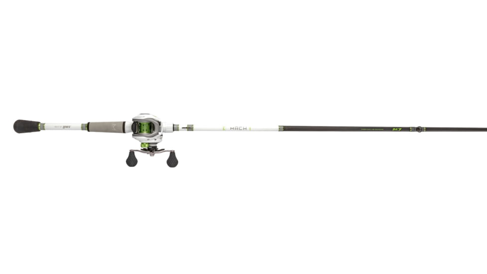 Lew’s MACH 1 SS Baitcast Reel and Rod Combo, 6ft 9in, 1-PC, Med-Light, Fast IM7 Rod, 7+1 Bearings, 7.5-1 Ratio, Shallow Spool, RH Retrieve, White/Black/Gray/Green, MHSS1SH69MLG3