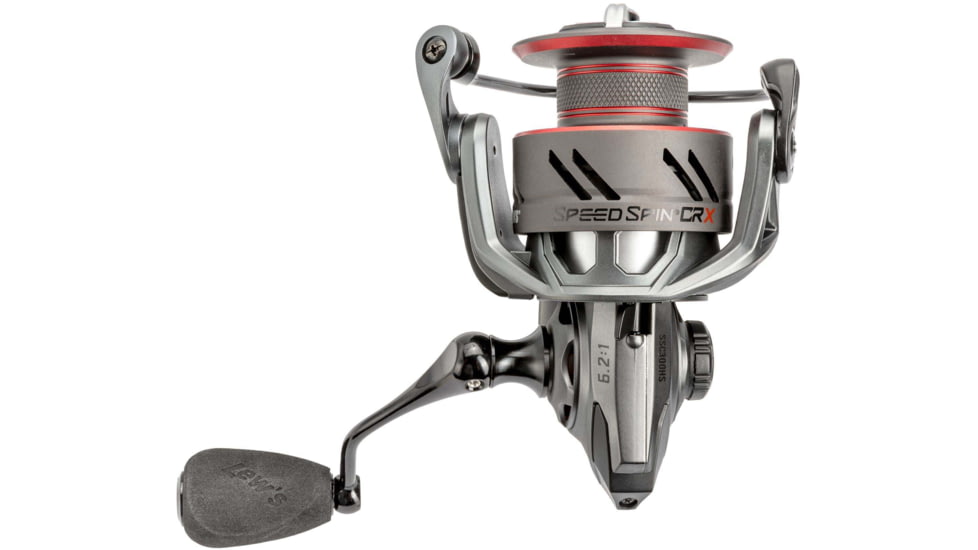 Lew’s Speed Spin CRX Spinning Reel, SZ 75 Reel, 8+1 Bearings, 5.2-1 Ratio, Graphite Frame and Sideplate, Solid Brass Speed Gears, Speed Lube, Multi-Disc Drag, Gray/Red, SSC75HS