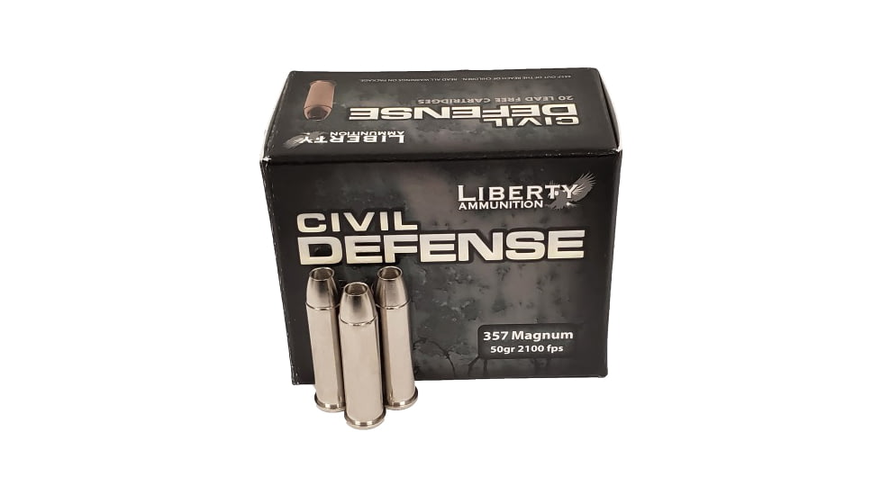 Liberty Ammunition Civil Defense, .357 Magnum, 50 Grain, HP, Brass Case, Centerfire Pistol Ammo, 20 Rounds Box, LA-CD-357-030