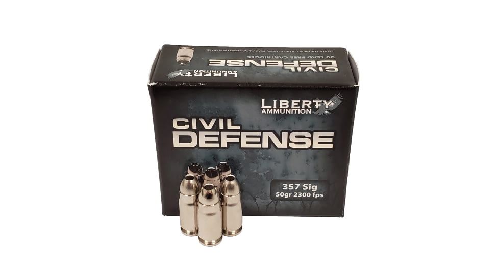 Liberty Ammunition Civil Defense, .357 SIG, 50 Grain, HP, Brass Case, Centerfire Pistol Ammo, 20 Rounds Box, LA-CD-357 Sig-053