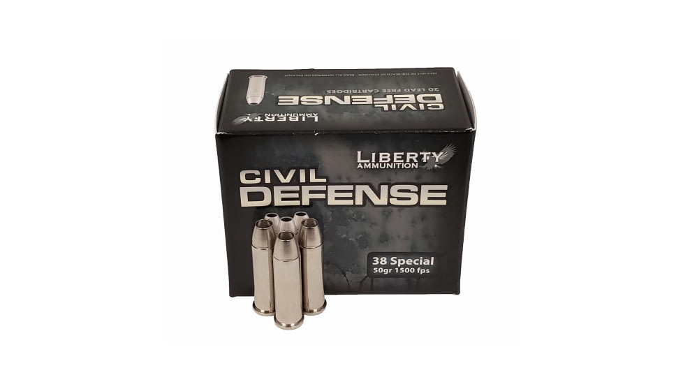 Liberty Ammunition Civil Defense .38 Special 50 Grain Hollow Point Brass Cased Centerfire Pistol Ammo, 20 Rounds, LA-CD-38-025