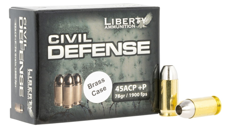 Liberty Ammunition Civil Defense .45 ACP +P 78 Grain Lead-Free Hollow Point Brass Cased Centerfire Pistol Ammo, 20 Rounds, LACD45013BC