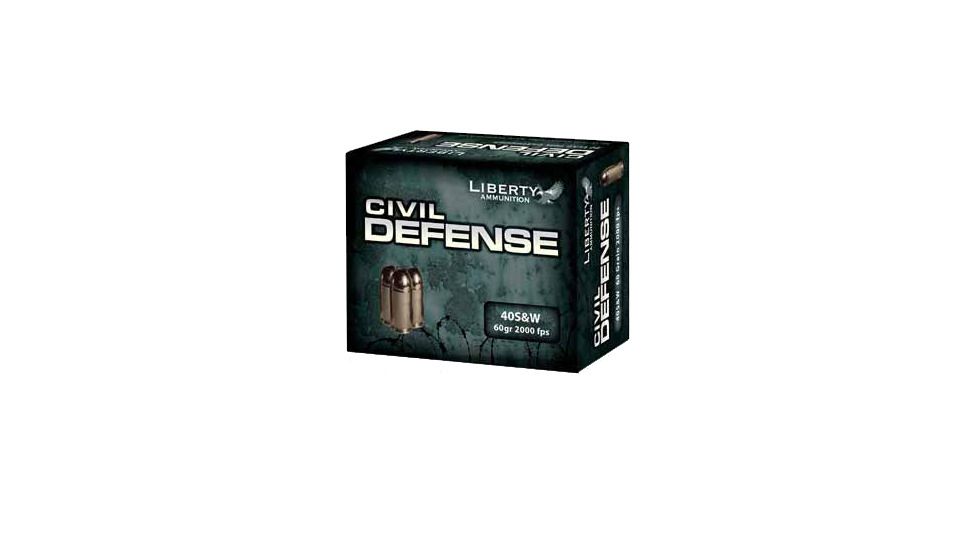 Liberty Ammunition Civil Defense .40 S&amp;W 60 Grain Hollow Point Brass Cased Centerfire Pistol Ammo, 20 Rounds, LA-CD-40-012